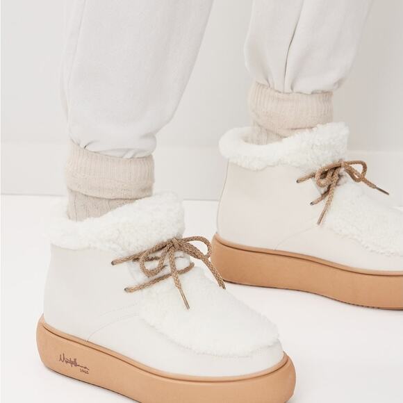 MONTELLIANA Gaia Ankle Snow Boot Off White Wool Shearling Lace Up Women's 38 - Picture 9 of 11